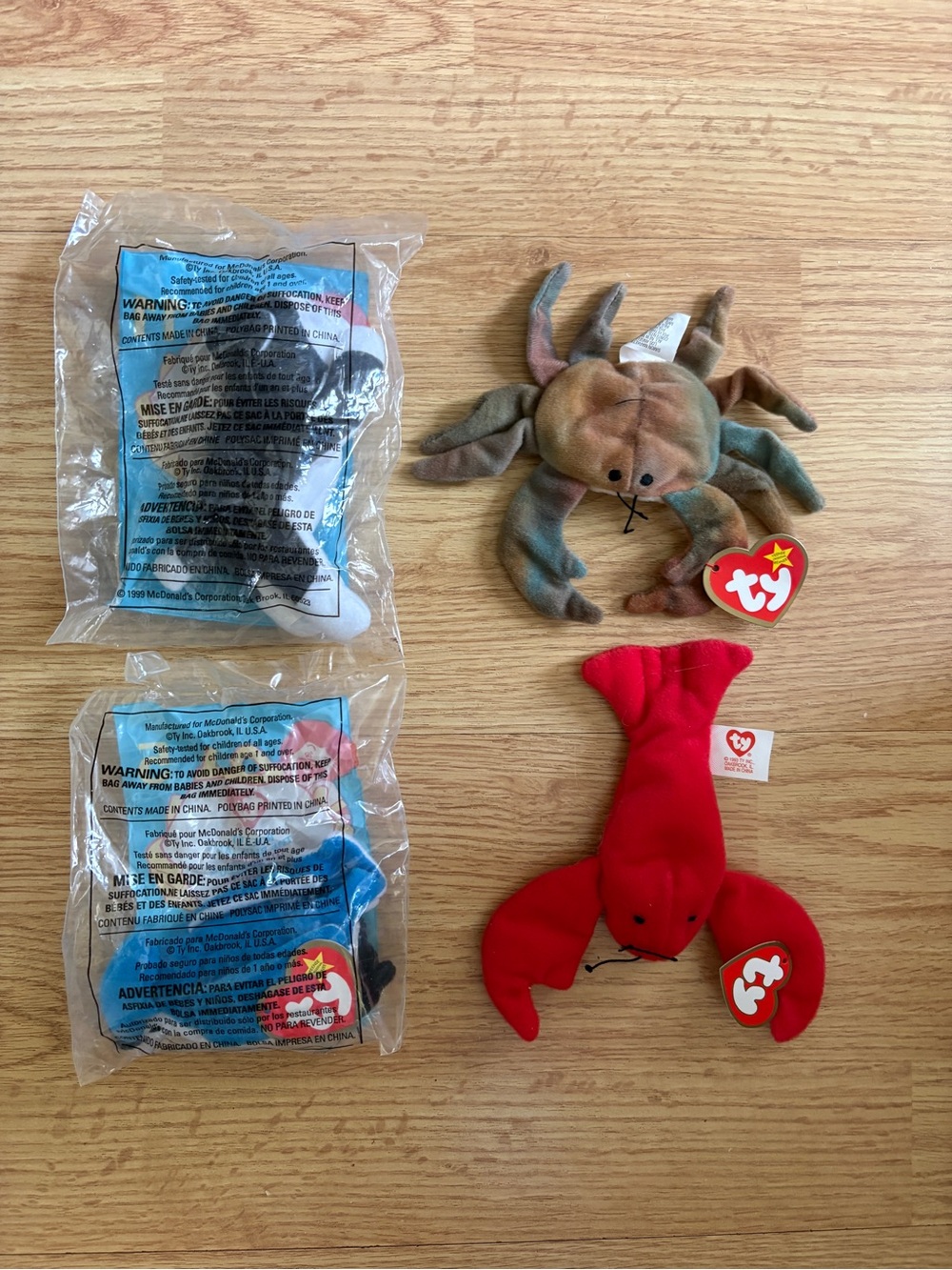 Ty Plush Crab and Lobster Set - Red Lobster & Multicolor Crab Stuffed Animals